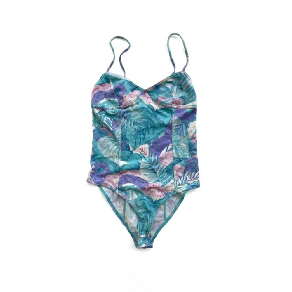 Tropical print one piece snap closure leotard by forever 21